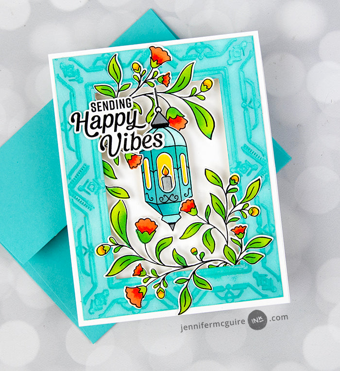 Pinkfresh Studio Lantern Botanicals Die 219624 Happy Vibes Card | color-code:ALT04