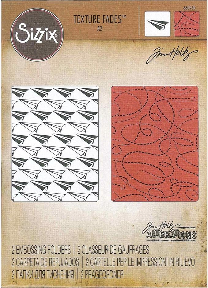 *Tim Holtz Sizzix PAPER AIRPLANE AND DOTTED LINES Texture Fades Embossing Folders 660250