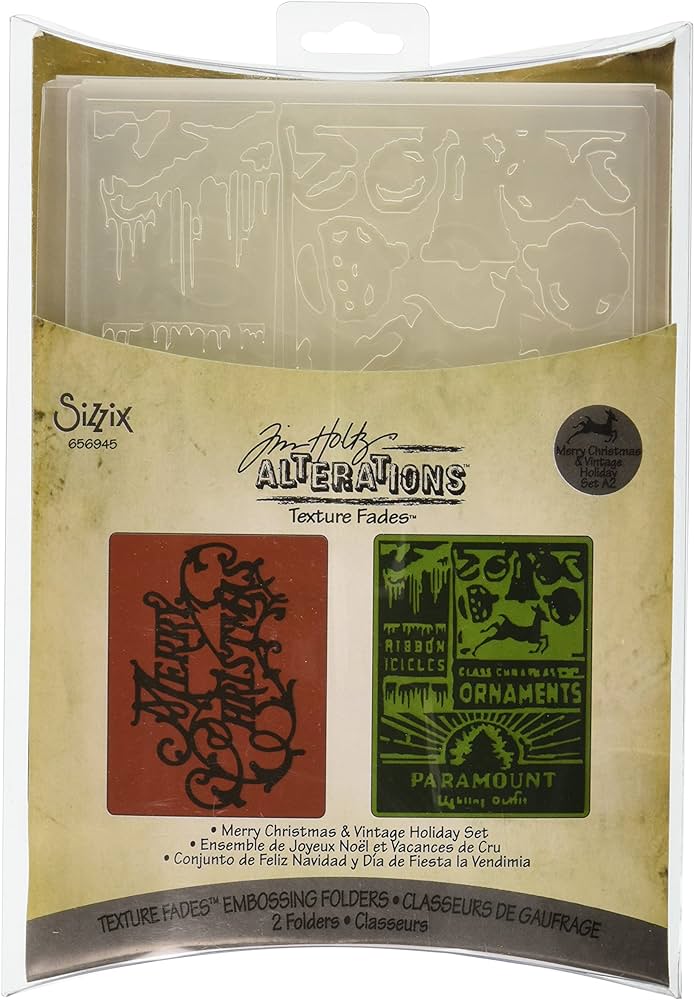 *Tim Holtz Sizzix MERRY CHRISTMAS & VINTAGE HOLIDAY Embossing Folders 656945 merry christmas