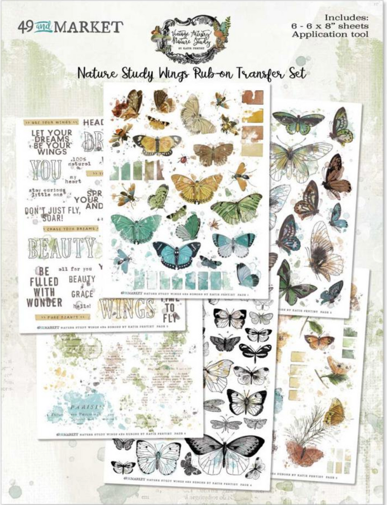 49 and Market Vintage Artistry Nature Study Wings 6x8 Inch Rub On Transfer Sheets NS-23299