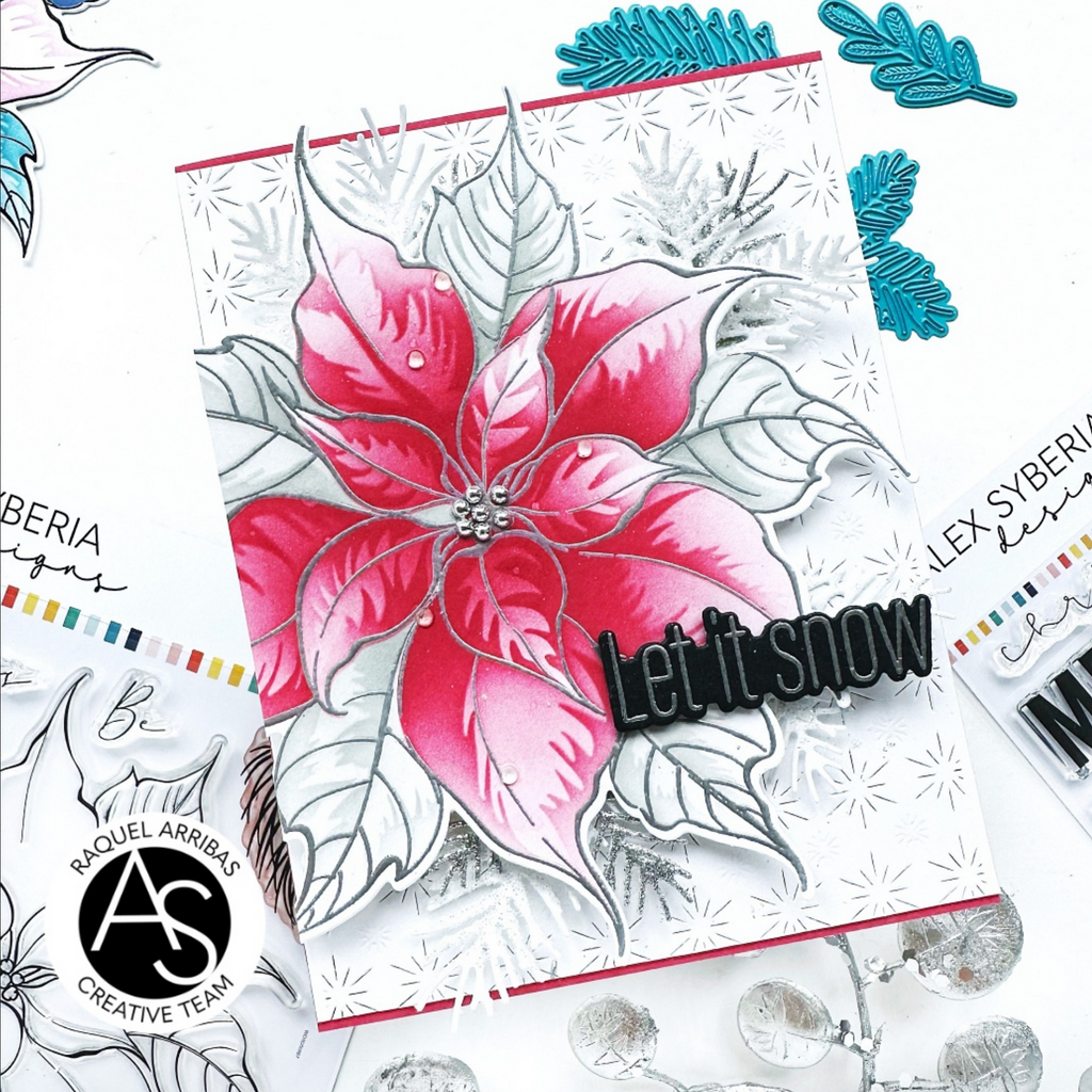 Alex Syberia Designs Festive Poinsettia Clear Stamp Set asdsta73 Pink Poinsettia