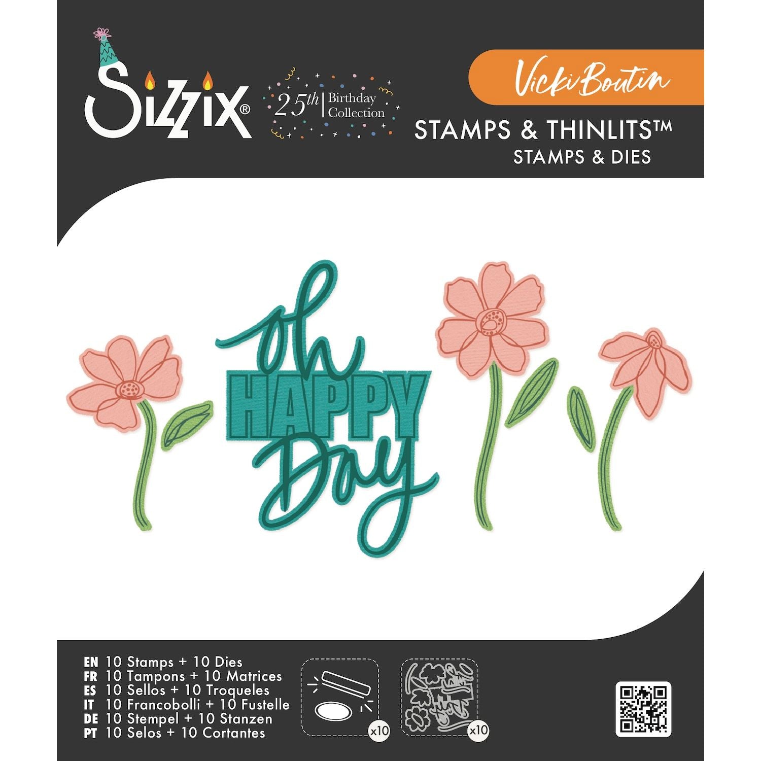 Sizzix Vicki Boutin Oh Happy Day Clear Stamps and Framelits Die