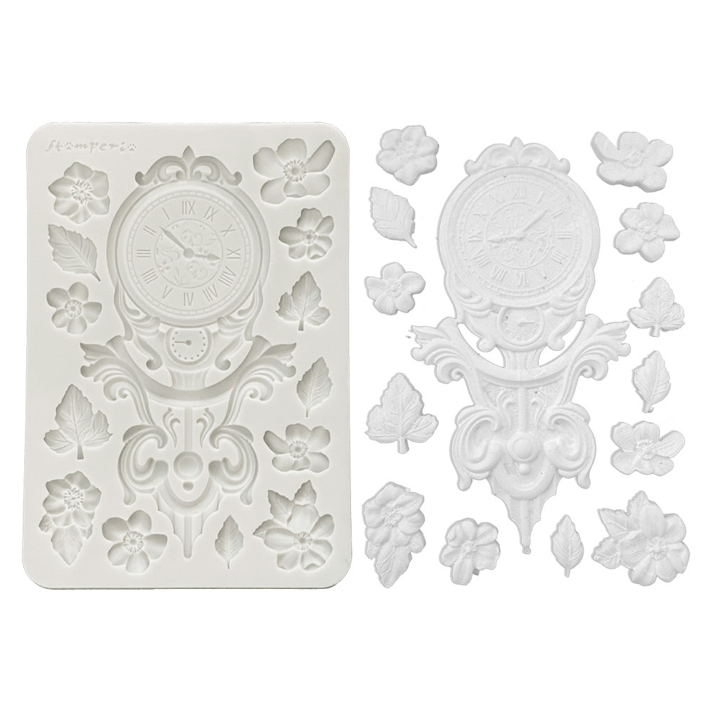 Stamperia Gardens of Time Clock And Flowers A5 Silicone Mold