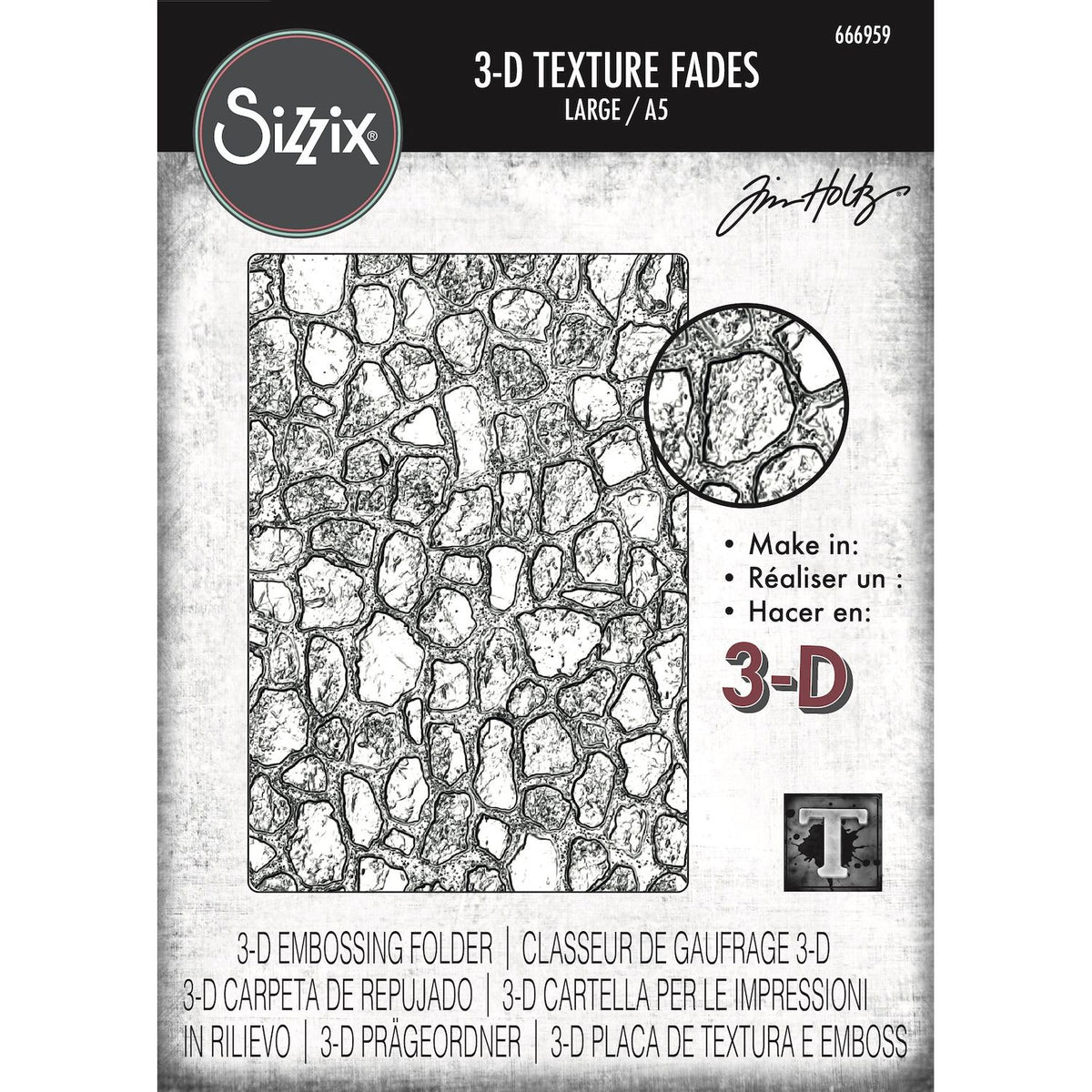 Tim Holtz Sizzix 3D Large A5 Embossing Folder Cobblestone 666959