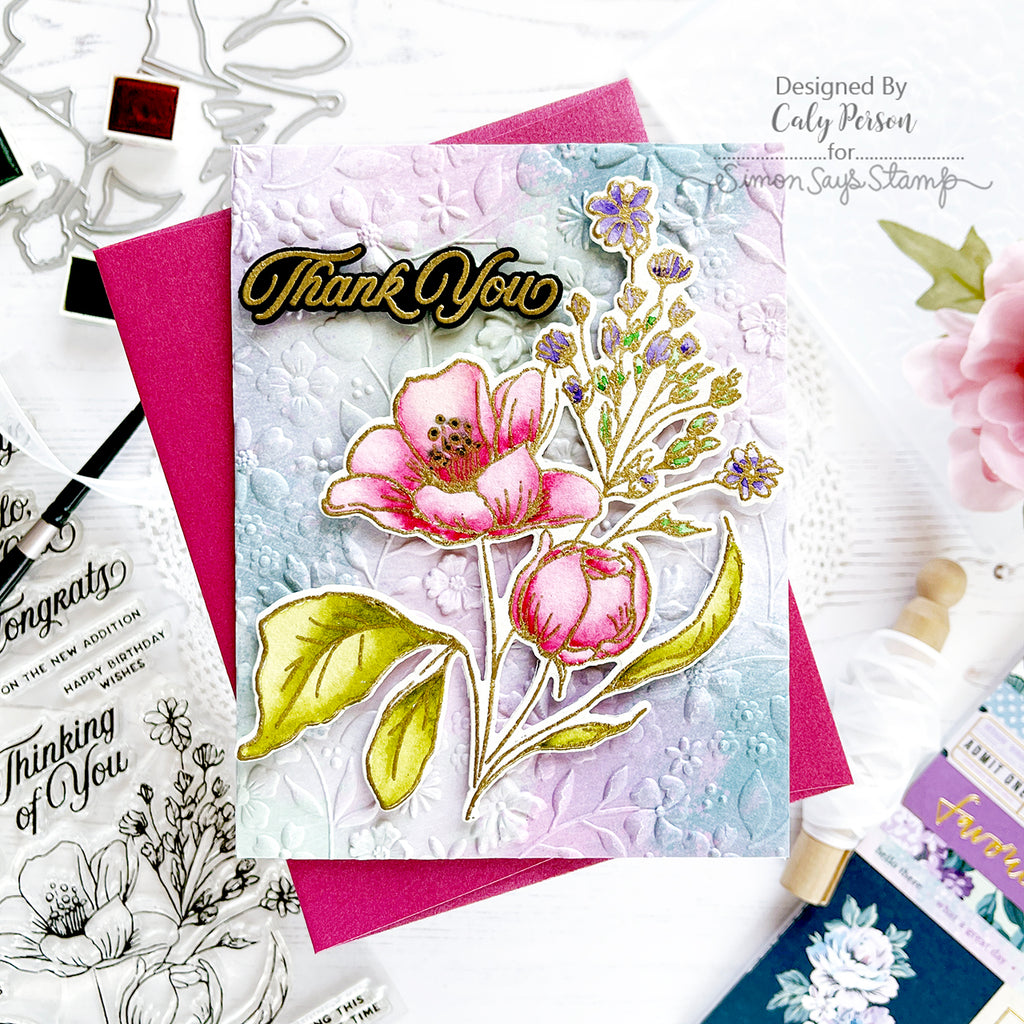Simon Says Stamp Card Kit of the Month April 2024 Wild and Free Flowers ck0424 Thank You card | color-code:ALT16