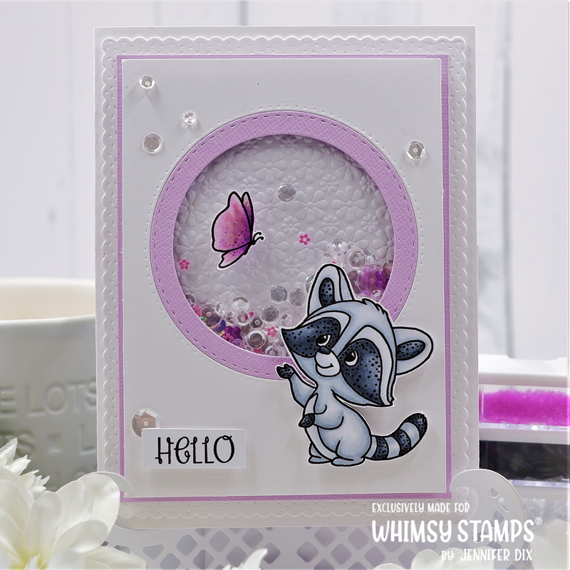 Whimsy Stamp Racoon Happy Day Clear Stamps C1421 hello