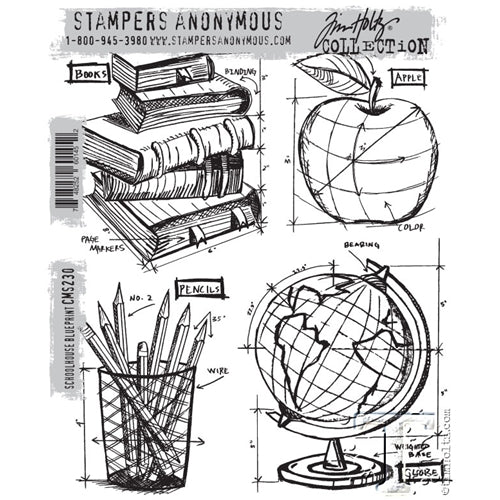 Simon Says Stamp! Tim Holtz Cling Rubber Stamps SCHOOLHOUSE BLUEPRINT CMS230