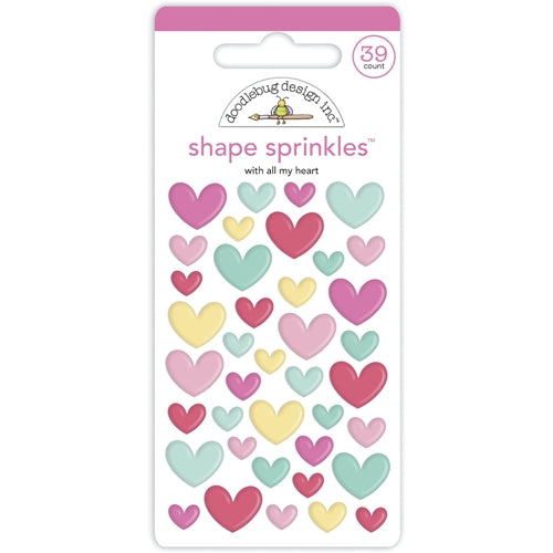 Simon Says Stamp! Doodlebug WITH ALL MY HEART Shape Sprinkles Made with Love 7091