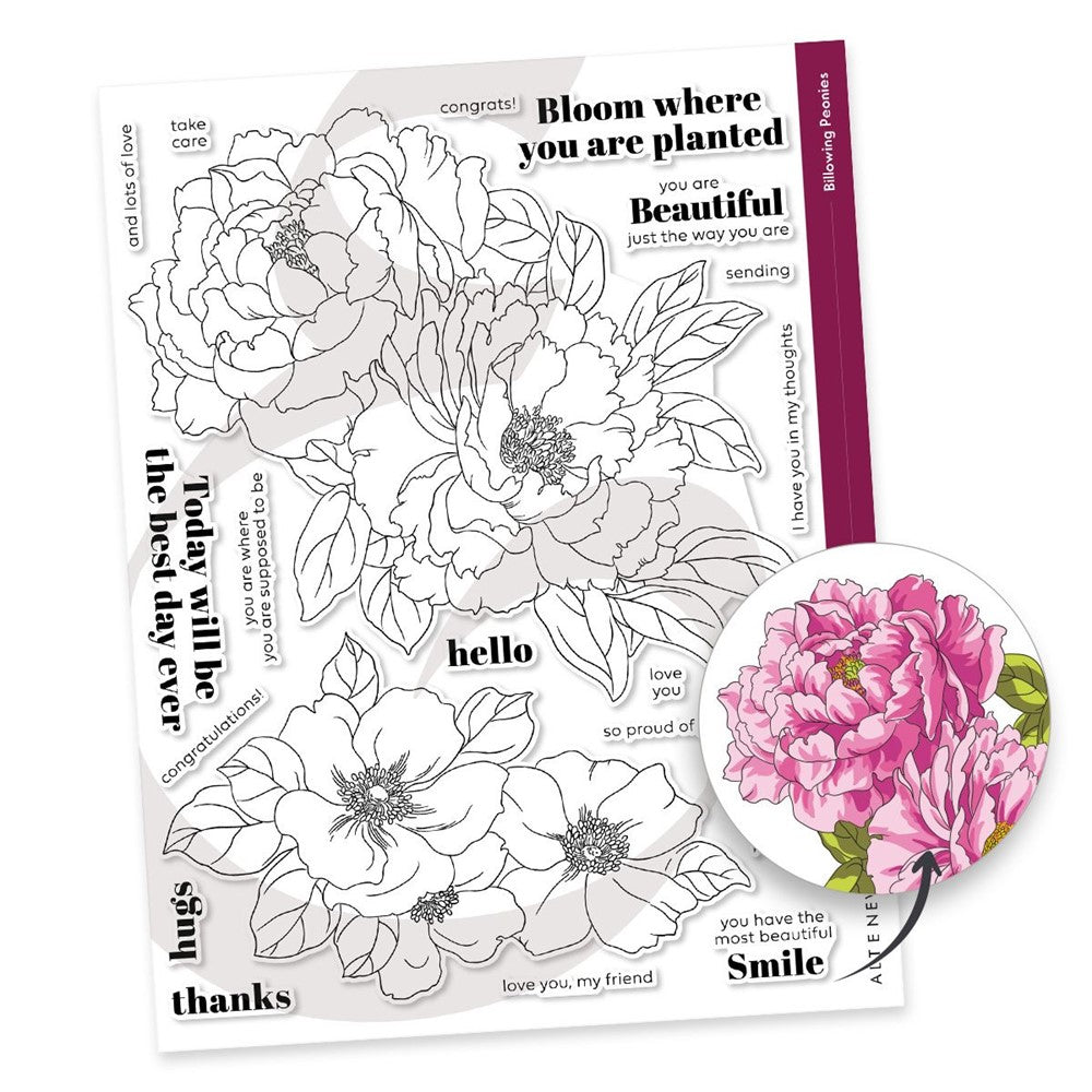Altenew Peony Scrolls - Dies and Clear Rubber Stamps Set