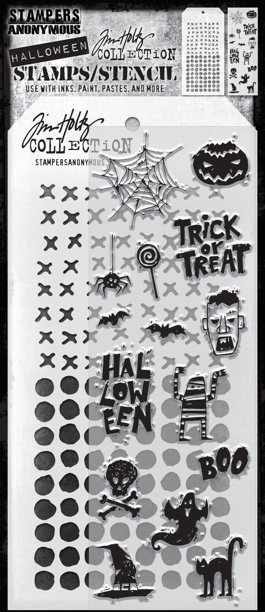 Tim Holtz Mixed Media Stamp & Stencil Set - Dotted & Stitched
