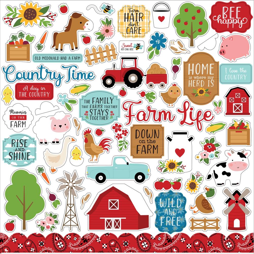 Echo Park FUN ON THE FARM 12 x 12 Collection Kit ff280016 Cardstock Stickers
