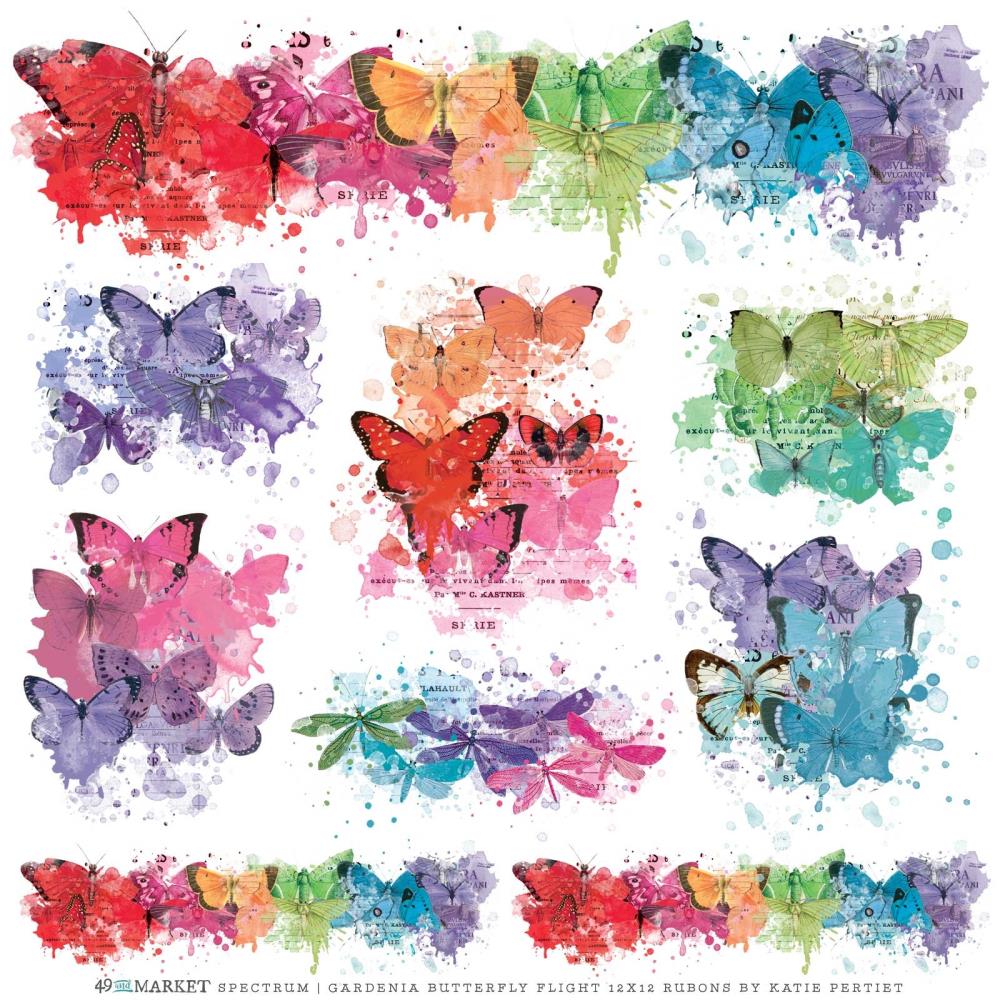 49 and Market Spectrum Gardenia Butterfly Flight 12 x 12 inch Rub On Transfer Sheet SG-23725 Butterflies