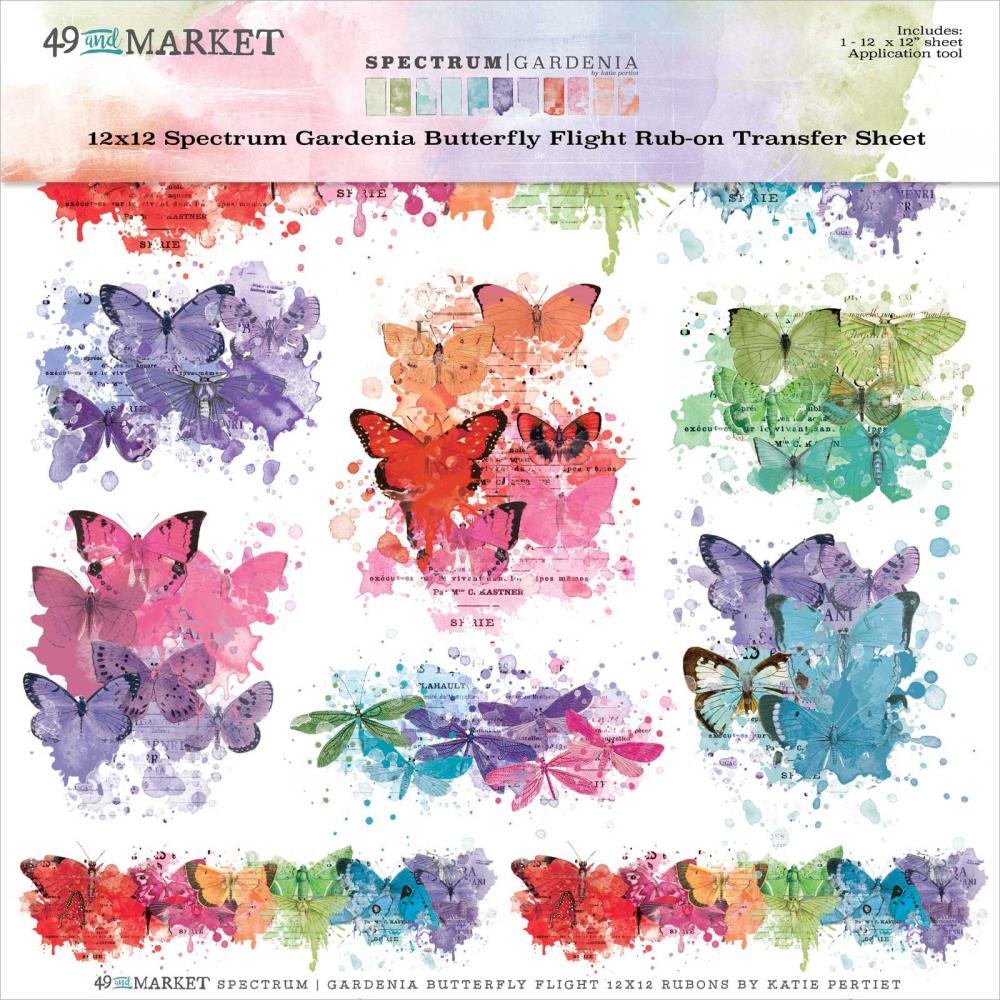 49 and Market Spectrum Gardenia Butterfly Flight 12 x 12 inch Rub On Transfer Sheet SG-23725 Rainbows