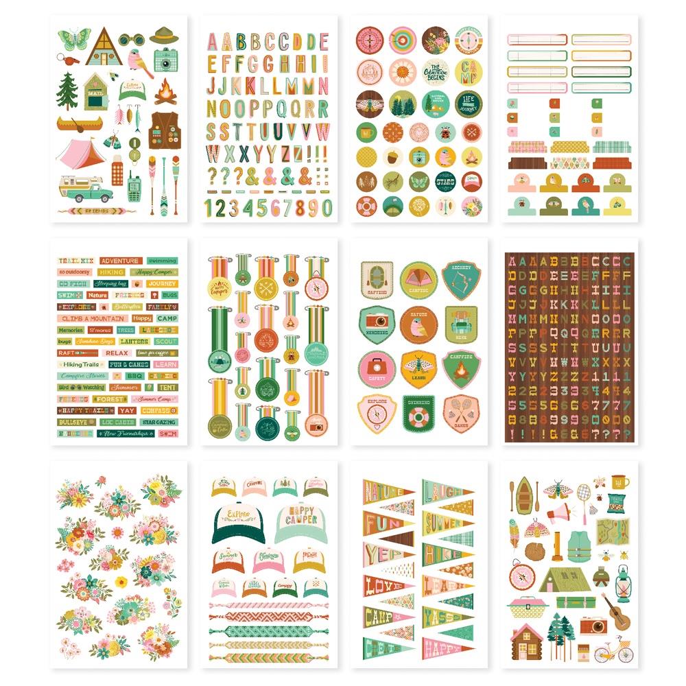 Simple Stories Trail Mix Sticker Book 20321 Comprehensive view showcasing diverse sticker sheets with various designs