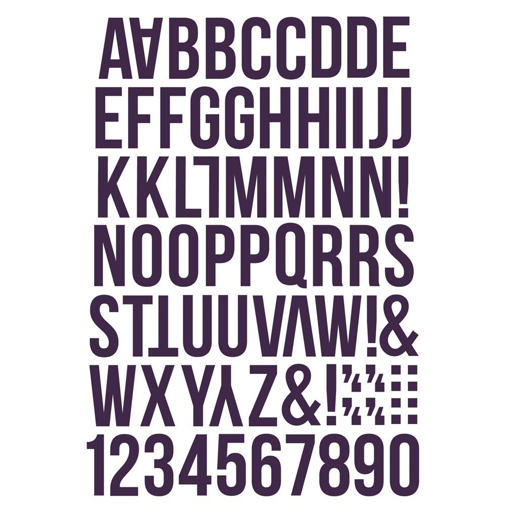 Simple Stories Darks Color Vibe Alphabet Sticker Book 13465 Purple-toned sticker sheet showcasing bold alphabet and numbers