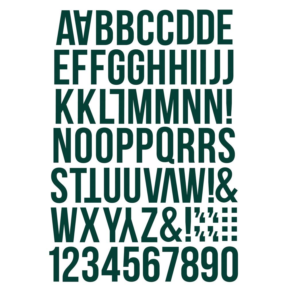 Simple Stories Darks Color Vibe Alphabet Sticker Book 13465 Dark green-toned sticker sheet featuring bold alphabet and numbers