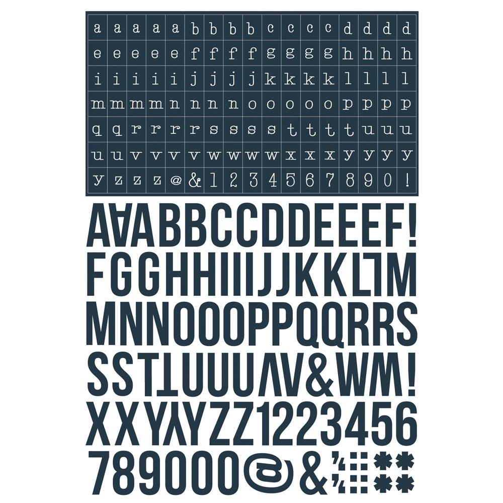 Simple Stories Darks Color Vibe Alphabet Sticker Book 13465 Night sky-toned sticker sheet featuring both bold and small fonts for alphabet and numbers