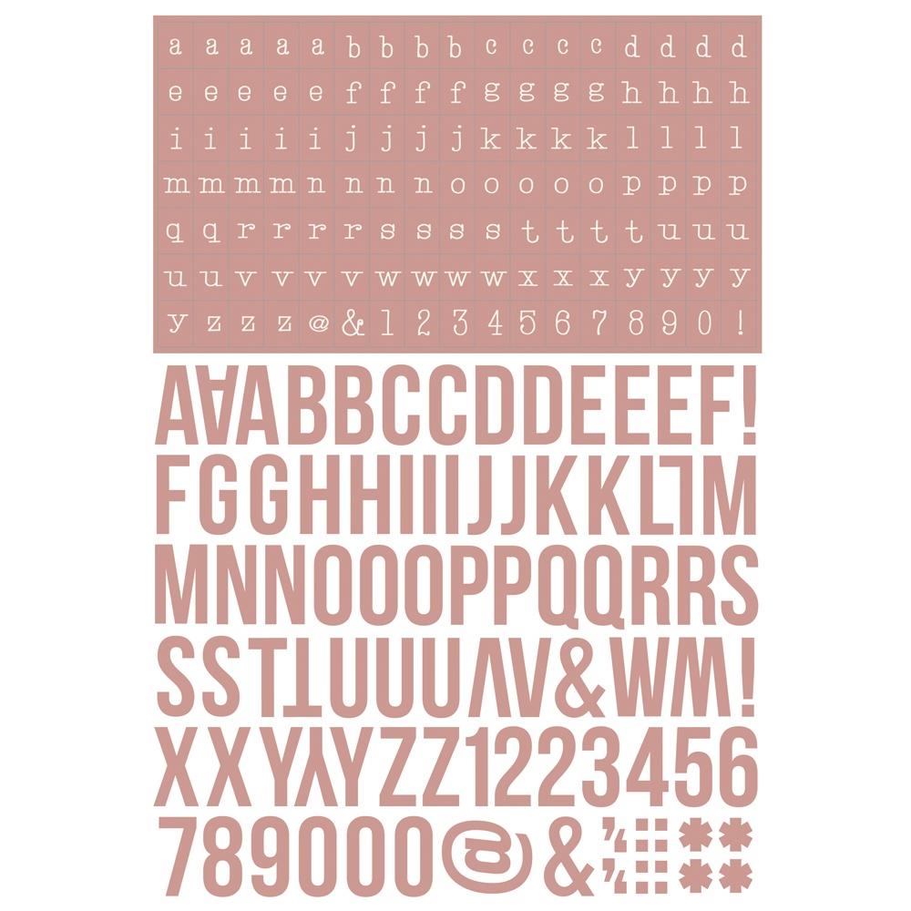 Simple Stories Boho Color Vibe Alphabet Sticker Book 13479 Coral sticker sheet showcasing alphabet and numbers in bold and small fonts