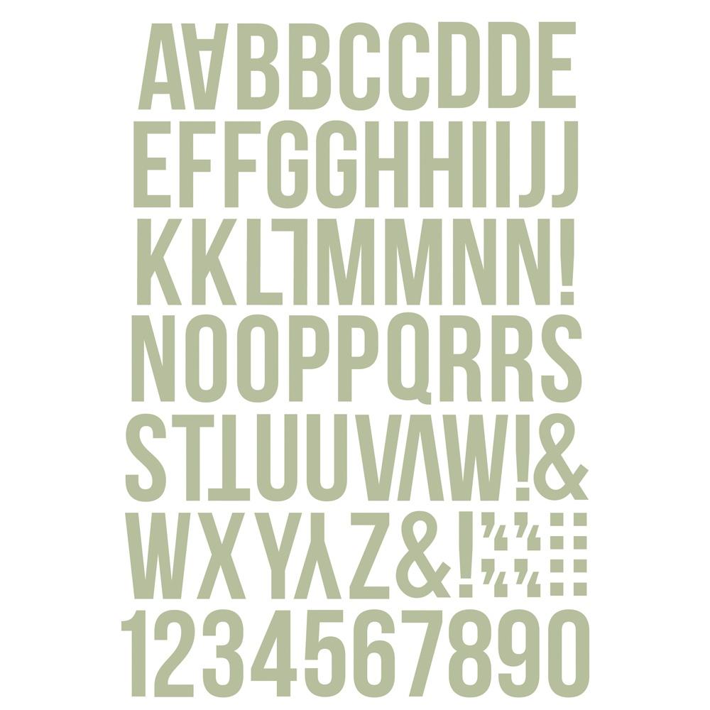 Simple Stories Boho Color Vibe Alphabet Sticker Book 13479 Light olive-toned sticker sheet featuring bold alphabet and numbers