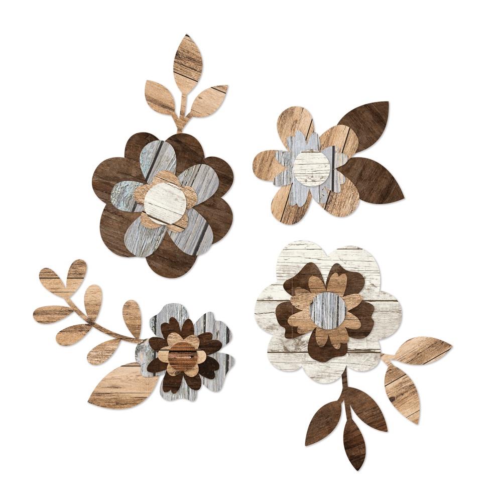 Simple Stories Woods Color Vibe Flowers Bits And Pieces 13487 Highly detailed close-up view highlighting the intricate features and designs of the die-cut cardstock pieces