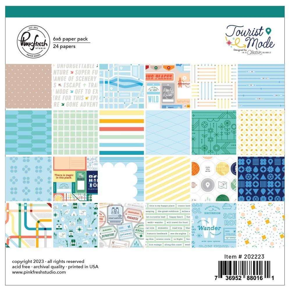 PinkFresh Studio Tourist Mode 6 x 6 Paper Pack 202223
