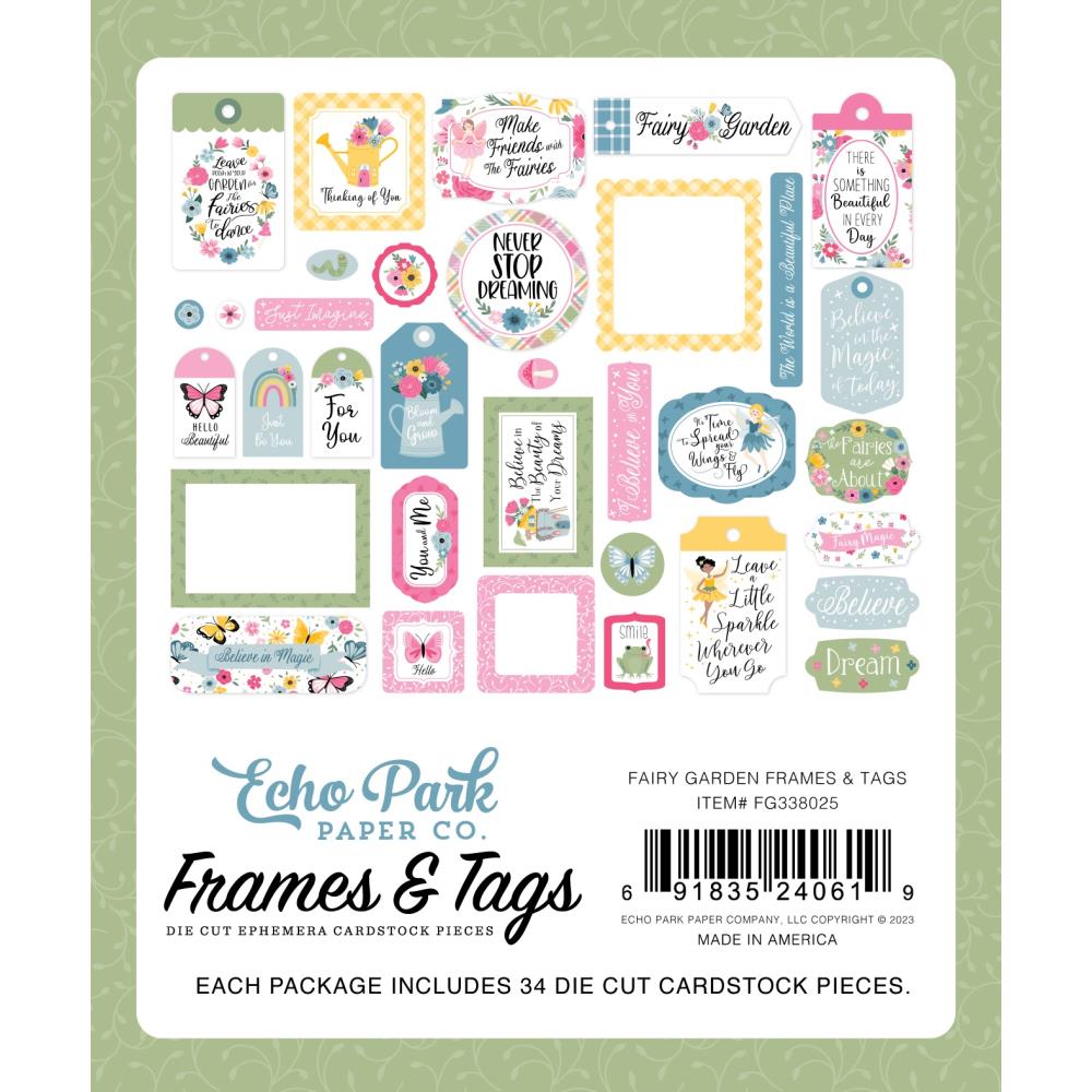 Echo Park Fairy Garden Frames And Tags fg338025 Back of Packaging View