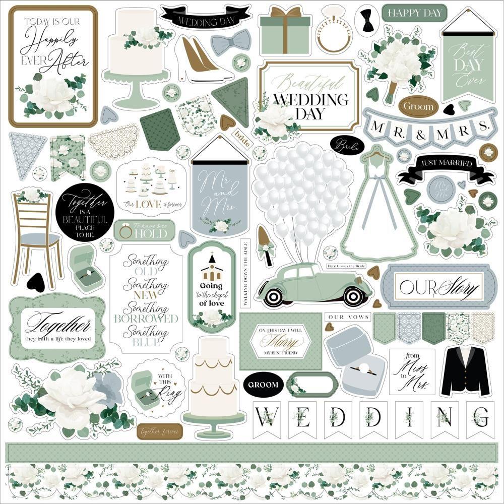 Echo Park Wedding Bells 12 x 12 Collection Kit wbl335016 Sticker Sheet