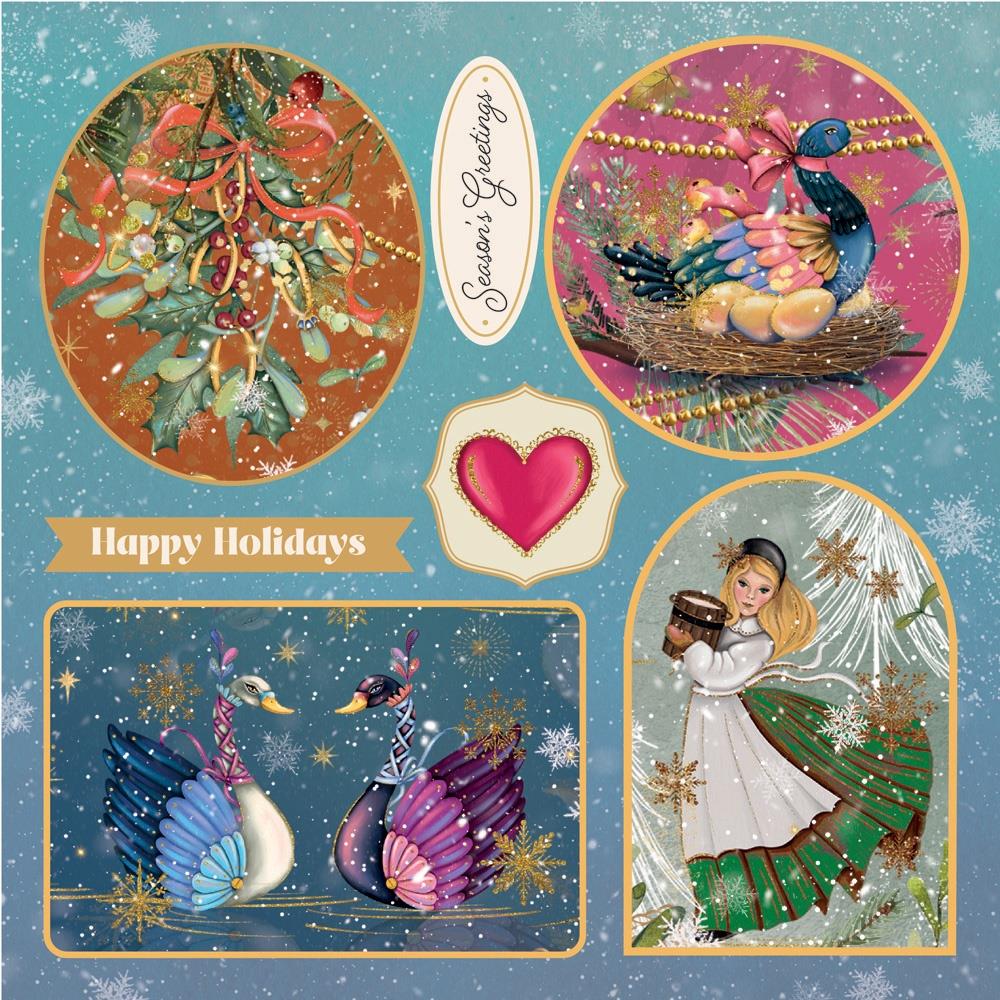 Crafter's Companion Twelve Days Of Christmas 8 x 8 Topper Pad tdc-qtop8 Goose, Swans, Golden Rings, and Maid Milking