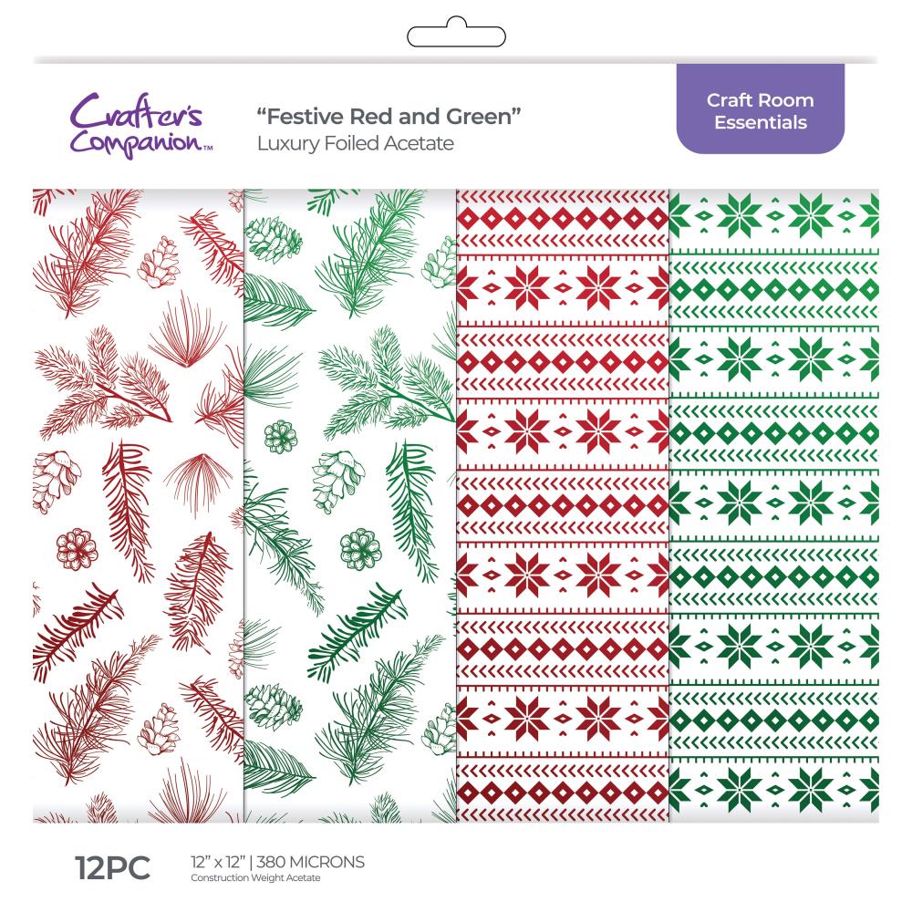 Crafter's Companion Festive Red And Green 12 x 12 Foiled Acetate Pack cc-pad12-luxf-ferg