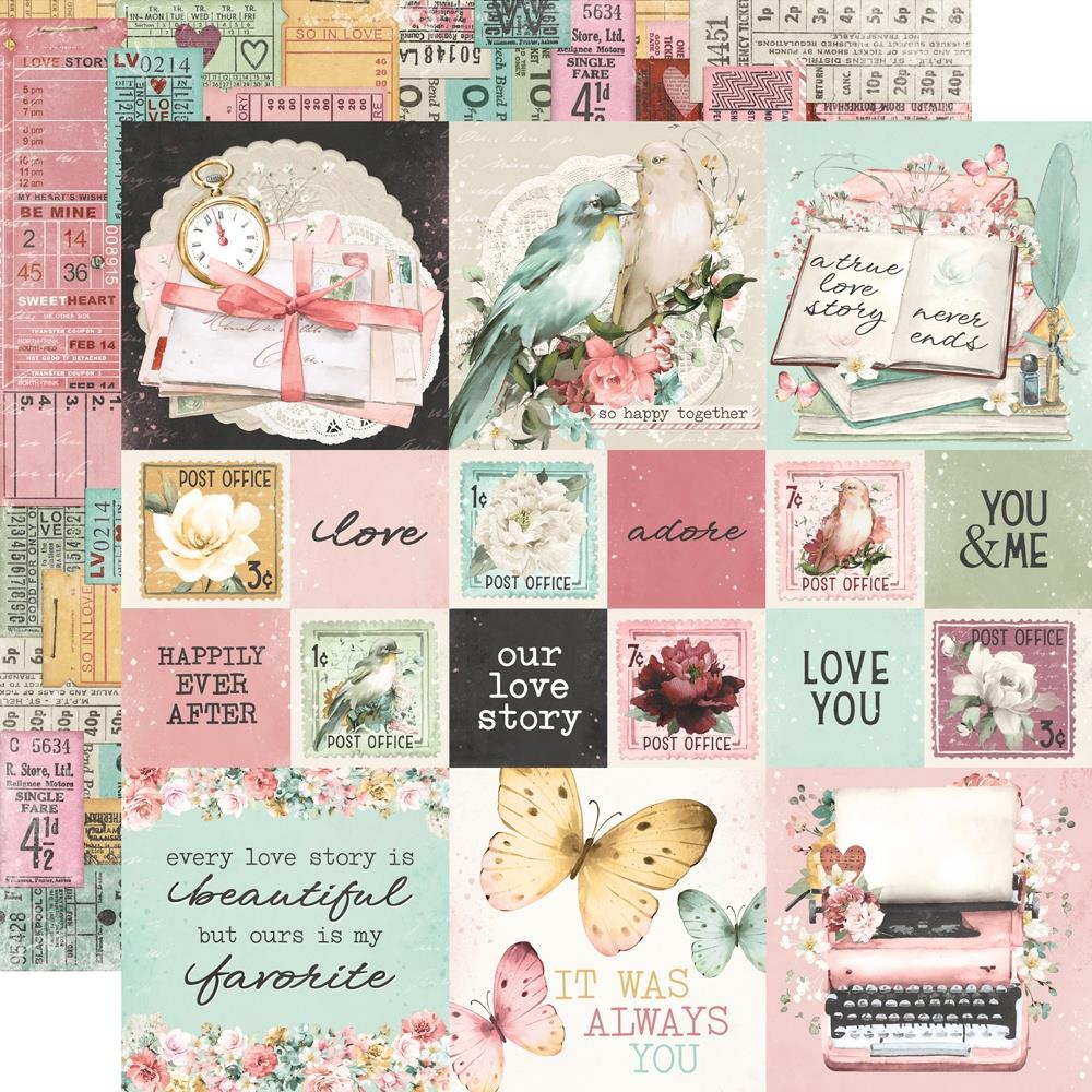 Simple Stories Vintage Love Story 12 x 12 Collector's Essential Kit 21401 2X2 And 4X4 Elements