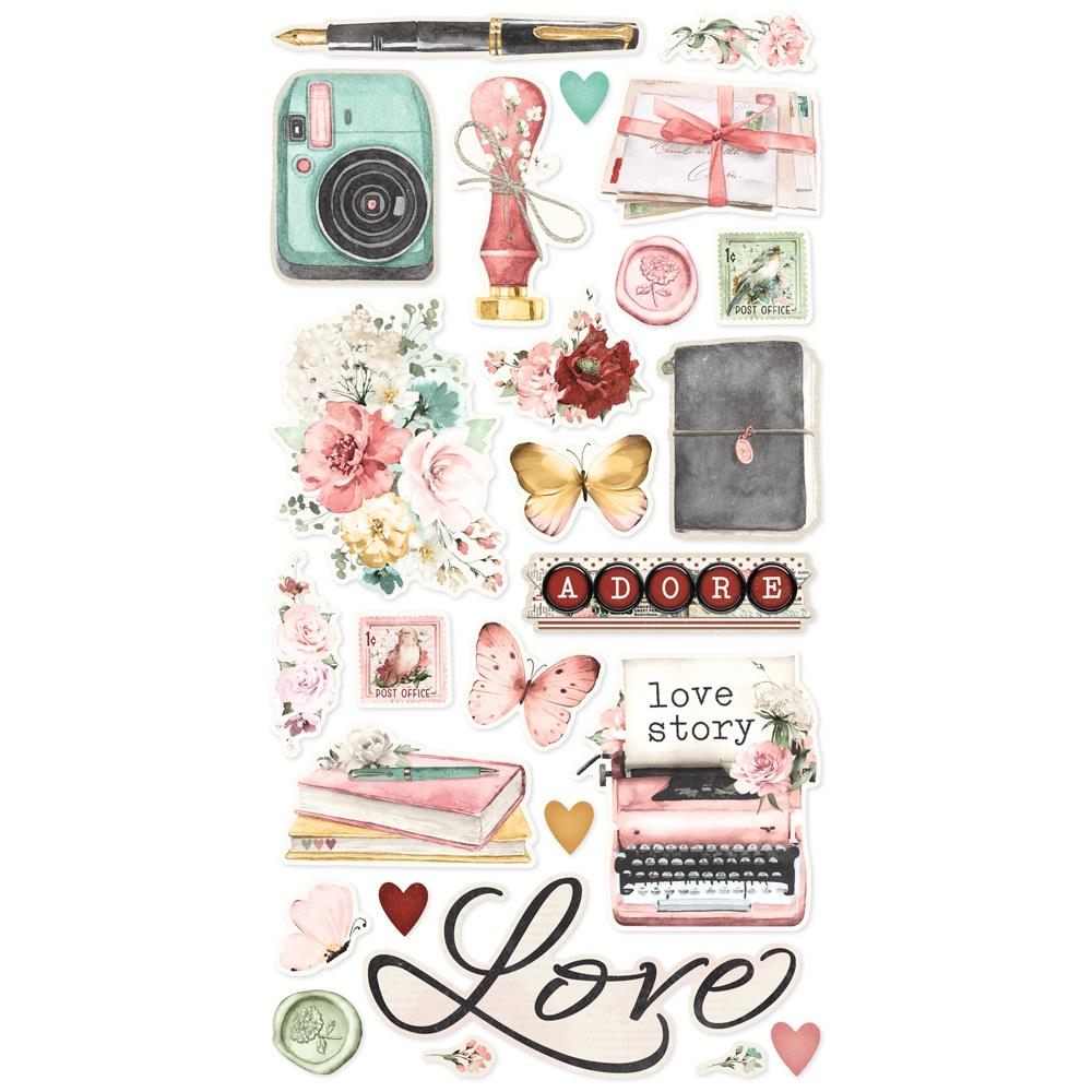 Simple Stories Vintage Love Story 12 x 12 Collector's Essential Kit 21401 Chipboard Stickers