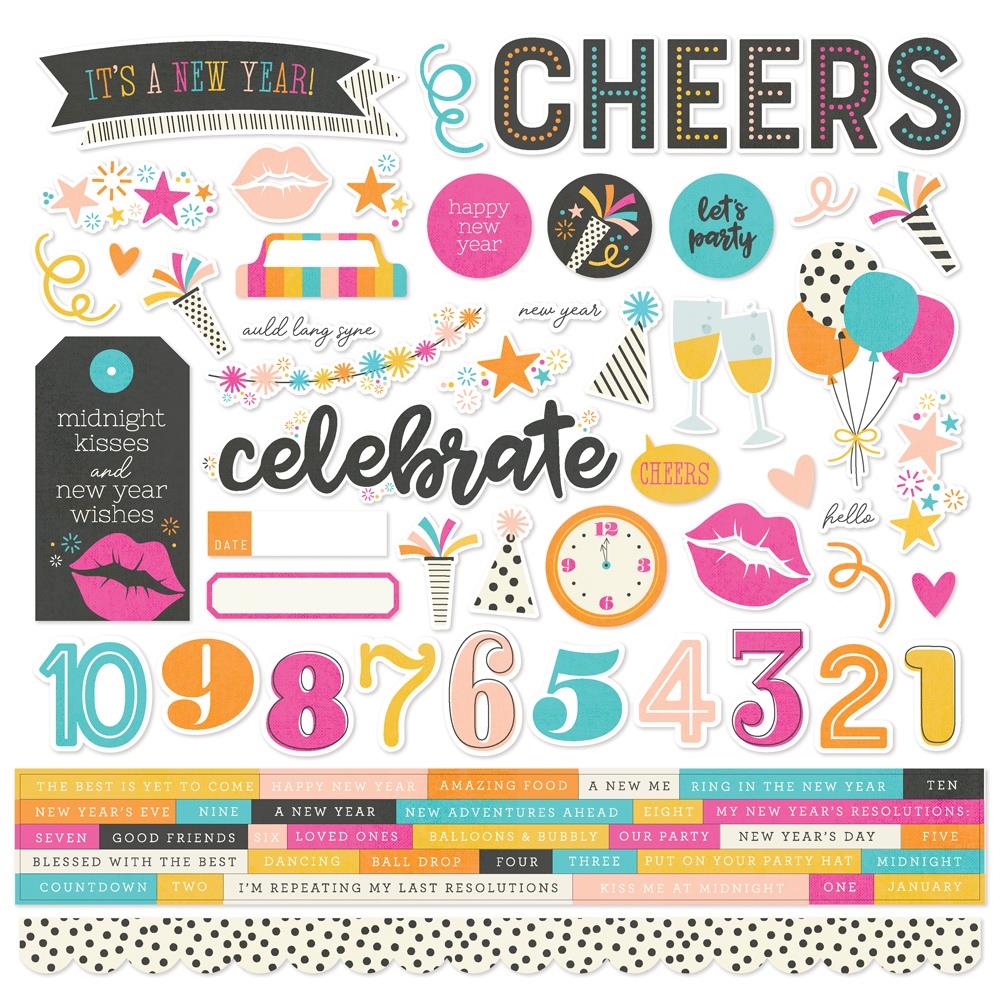 Simple Stories Happy New Year 12 x 12 Collection Kit 21900 Cardstock Sticker Sheet