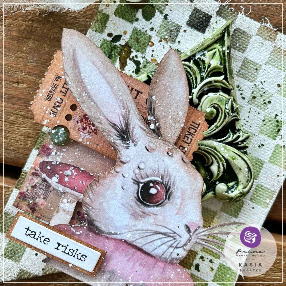 Prima Marketing Lost In Wonderland Ribbons 665180 Storybook Alice Rabbit Checkerboard Banner