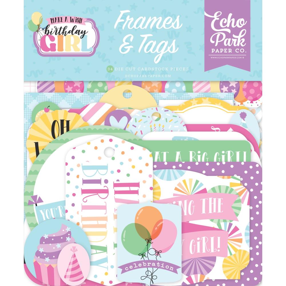 Echo Park Make A Wish Birthday Girl Frames And Tags Ephemera mwg349025