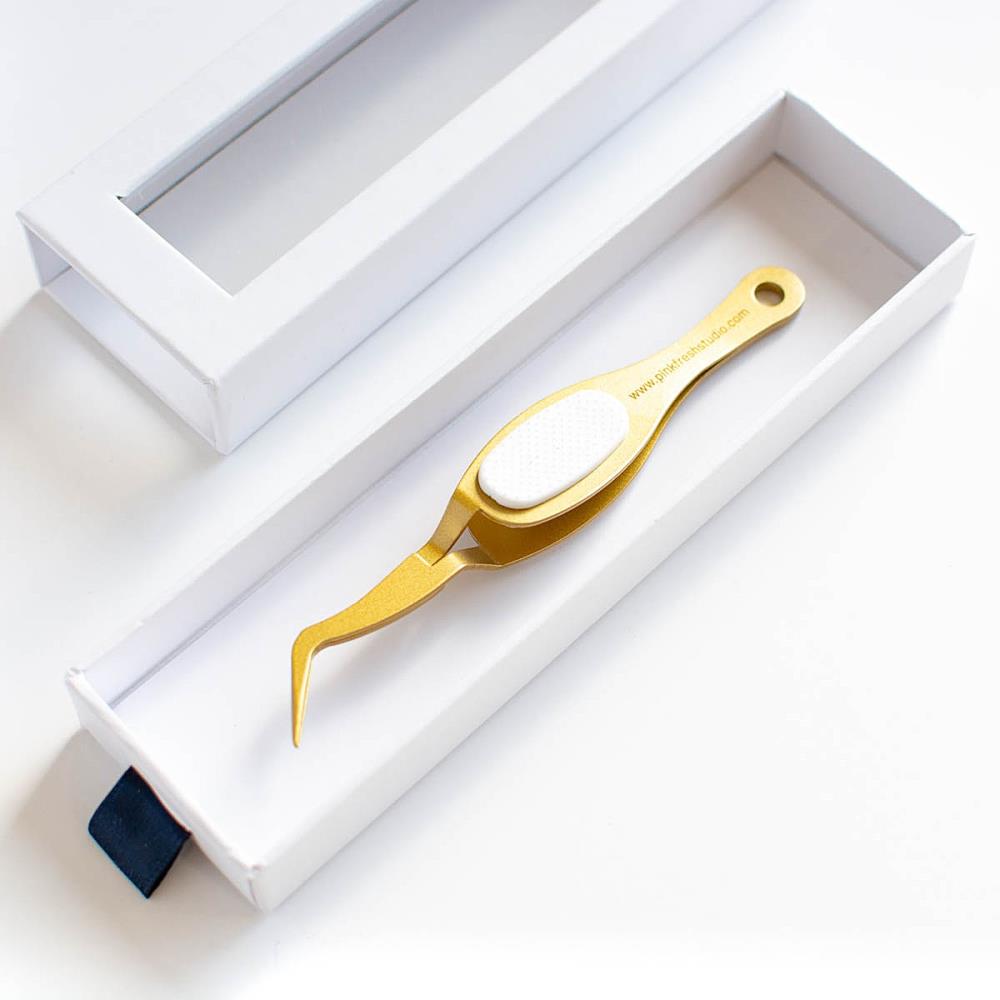 Pinkfresh Studio Reverse Craft Tweezers pf135es close up in box