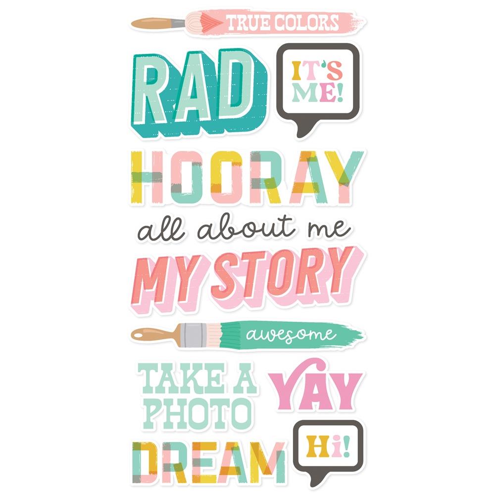 Simple Stories True Colors Foam Stickers 21825 All About Me Sentiments
