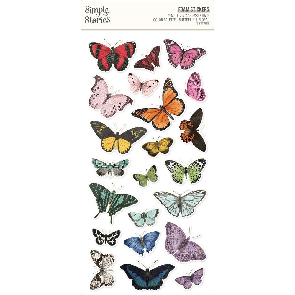 Simple Stories Vintage Essentials Color Palette Butterfly And Floral Foam Stickers 22237