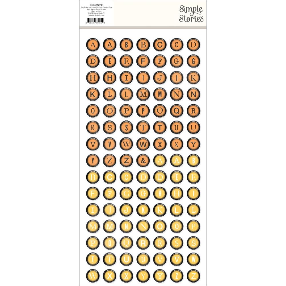 Simple Stories Vintage Essentials Color Palette Type Keys Warm Foam Stickers 22238 Orange And Yellow