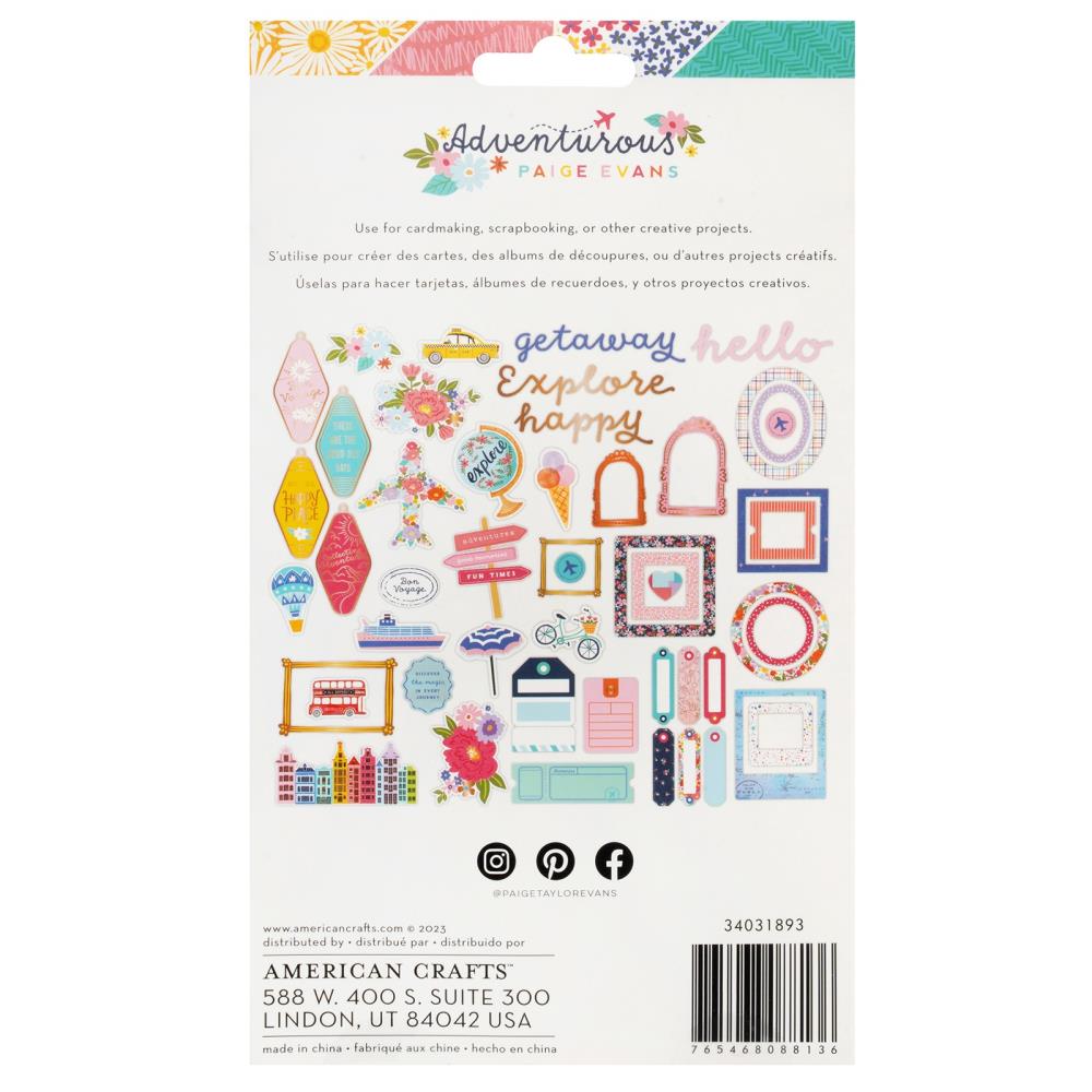 American Crafts Paige Evans Adventurous Chipboard Die-Cuts 34031893 back