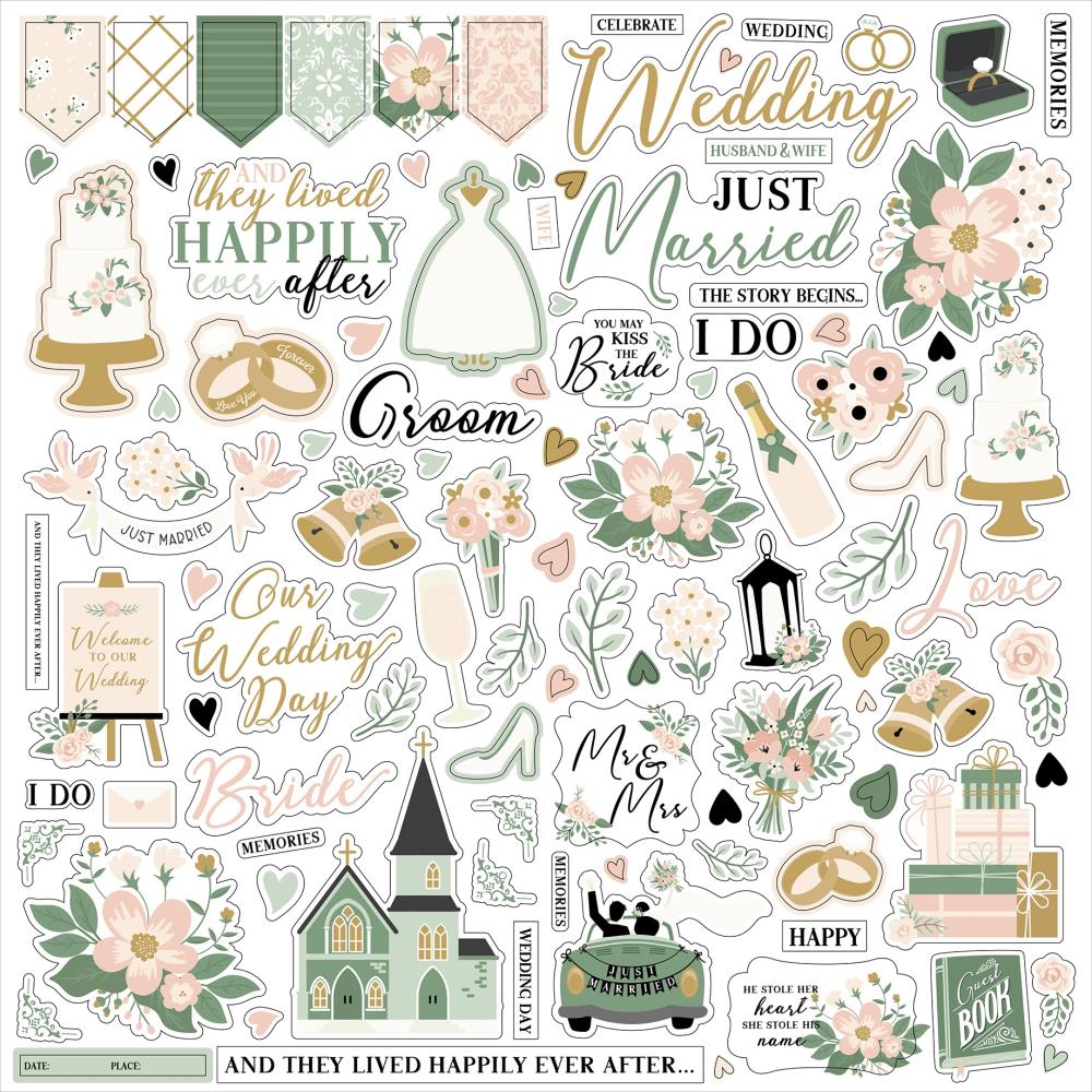 Echo Park Marry Me 12 x 12 Collection Kit mry400016 Cardstock Stickers