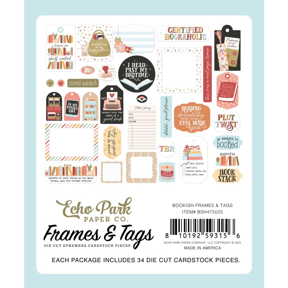 Echo Park Bookish Frames And Tags bsh475025 Reading Sentiments