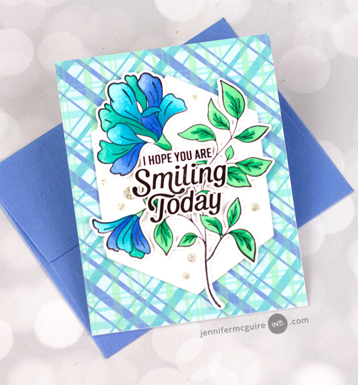 Pinkfresh Studio Diagonal Plaid And Plaid Press Plates Bundle Floral Smiling Card | color-code:ALT05