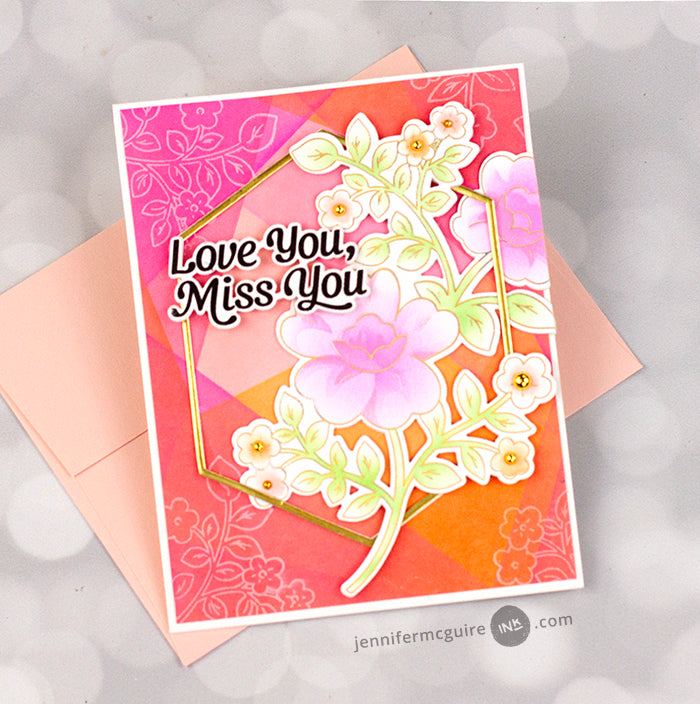 Pinkfresh Studio Overlapping Geometrics Stencil Set 242524 Love You Floral Card | color-code:ALT04