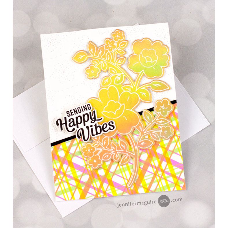 Pinkfresh Studio Diagonal Plaid And Plaid Press Plates Bundle Happy Vibes Card | color-code:ALT07