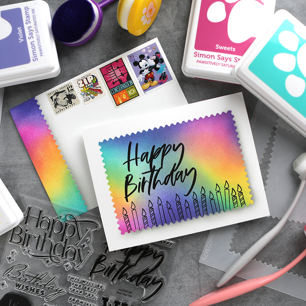 Simon Says Stamp Stencils Modern Postage Stamp Edges And Rectangles ssst221675c Dear Friend Birthday Card and Envelope | color-code:ALT02