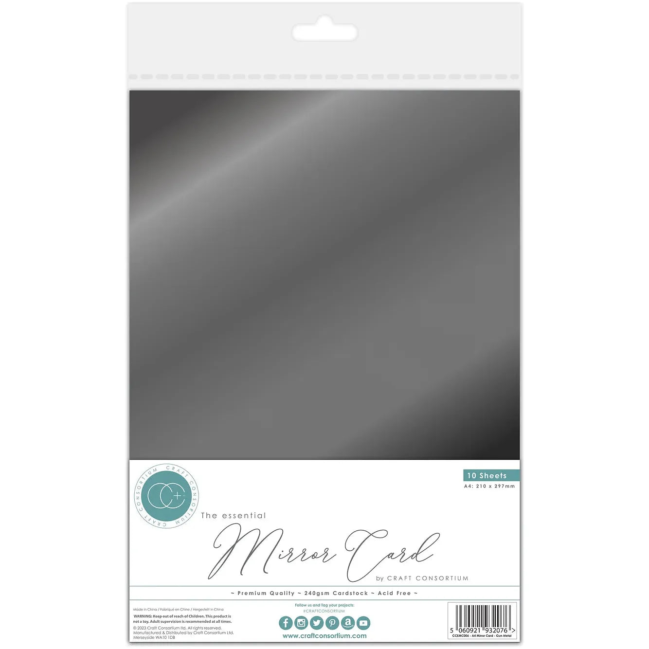 Craft Consortium The Essential Mirror Card A4 Gun Metal Mirror Paper ccemc006