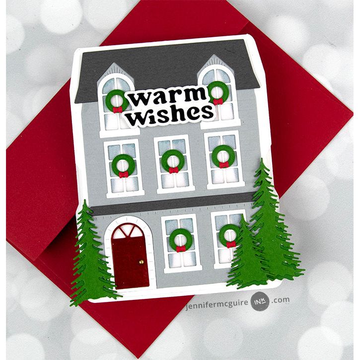 Poppy Stamps Neighborhood Home Pop Up Easel Set Dies 2375 christmas card | color-code:ALT01