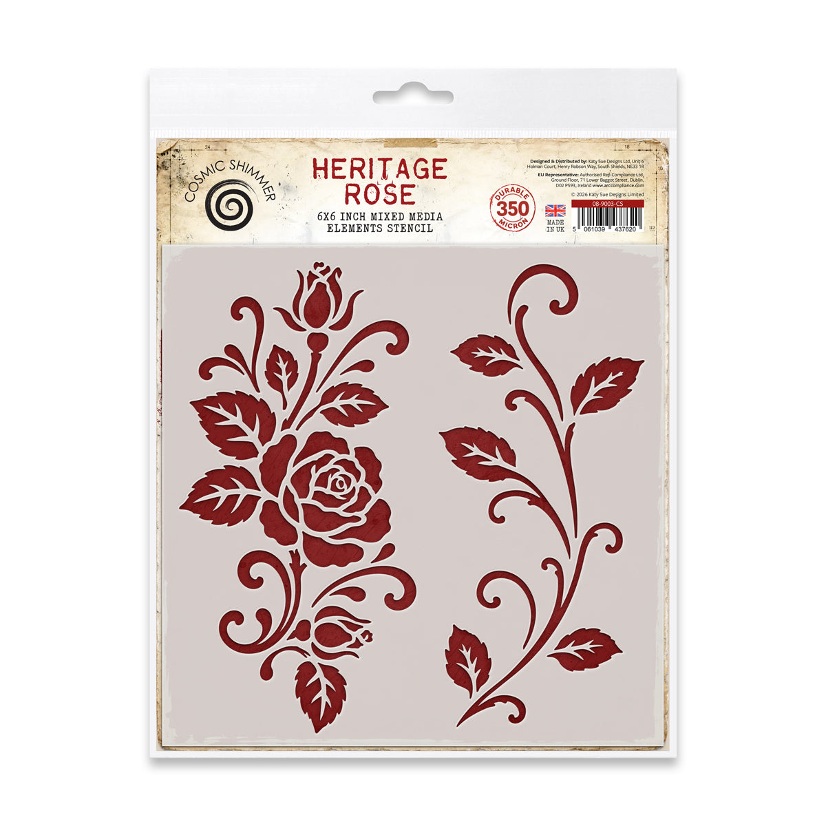 Cosmic Shimmer Heritage Rose 6x6 Elements Stencil 08-9003-cs