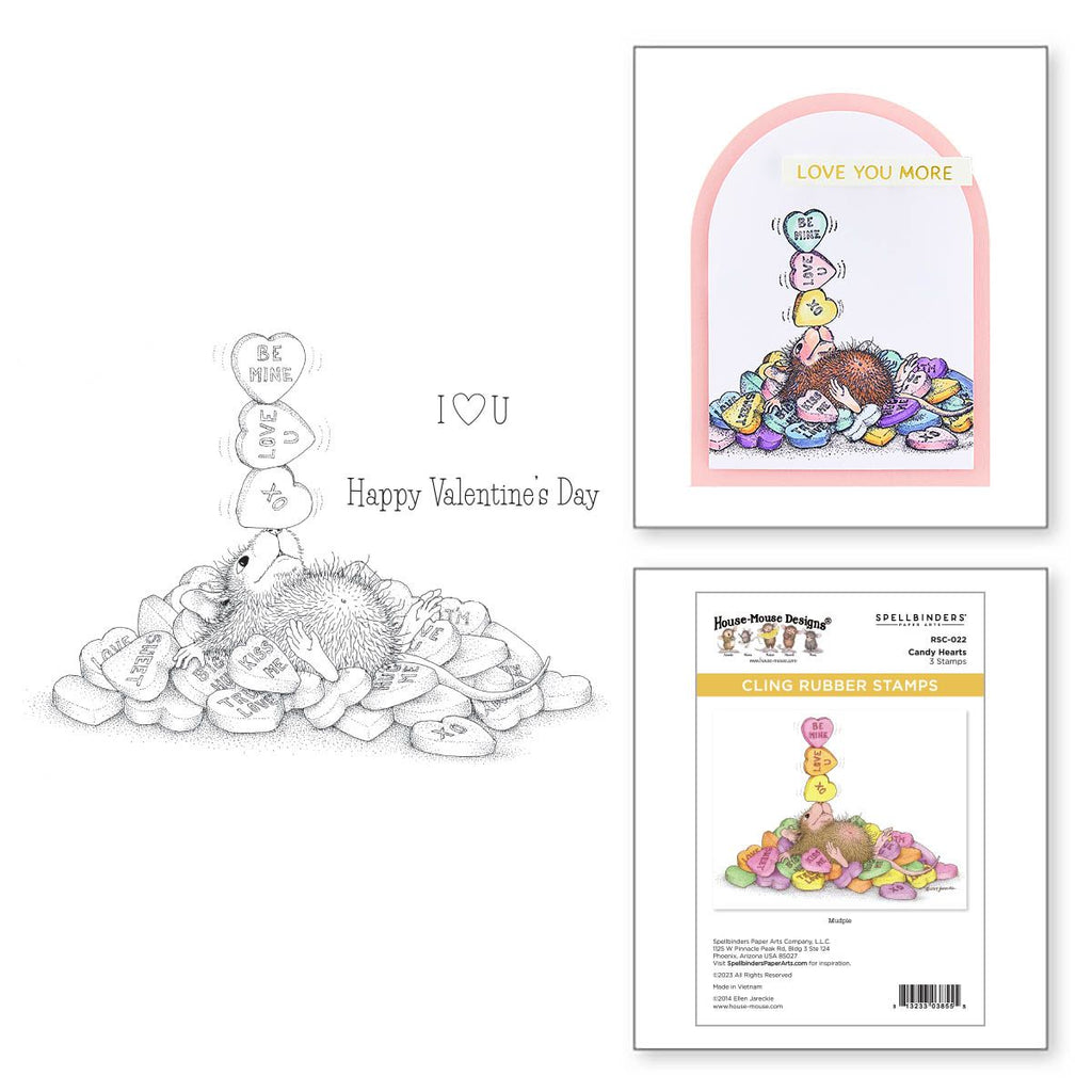 rsc-022 Spellbinders House Mouse Candy Hearts Cling Rubber Stamps product image