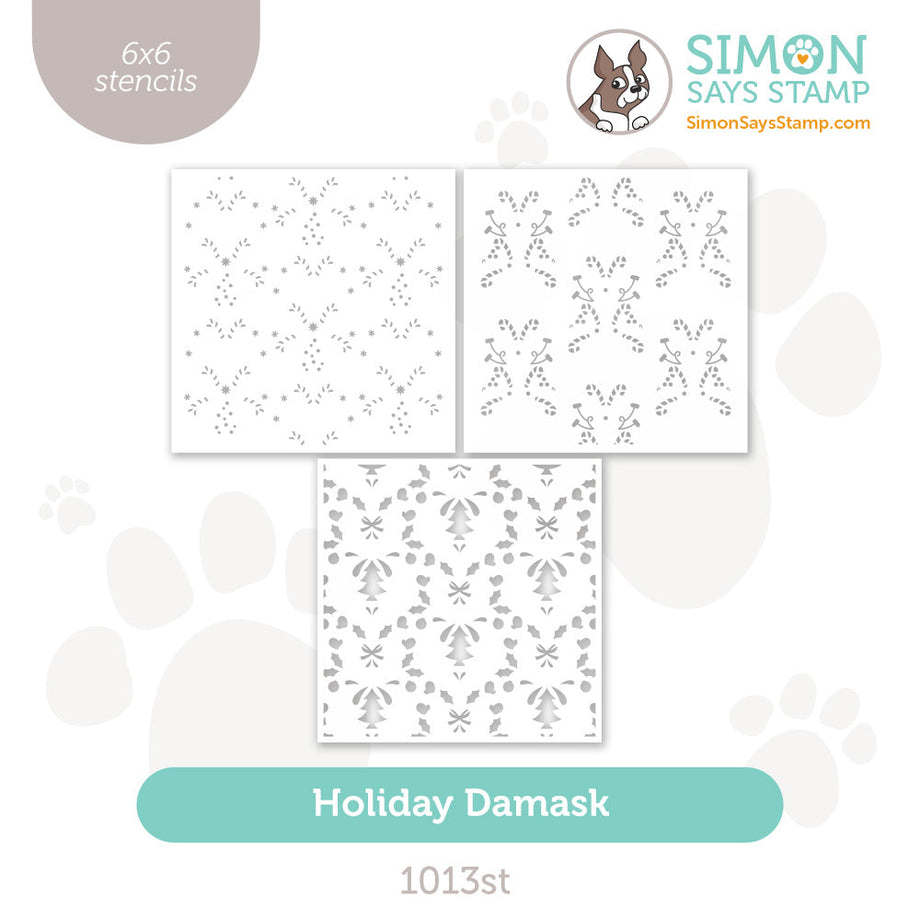 Simon Says Stamp Set of 3 Stencils Holiday Damask 1013st *